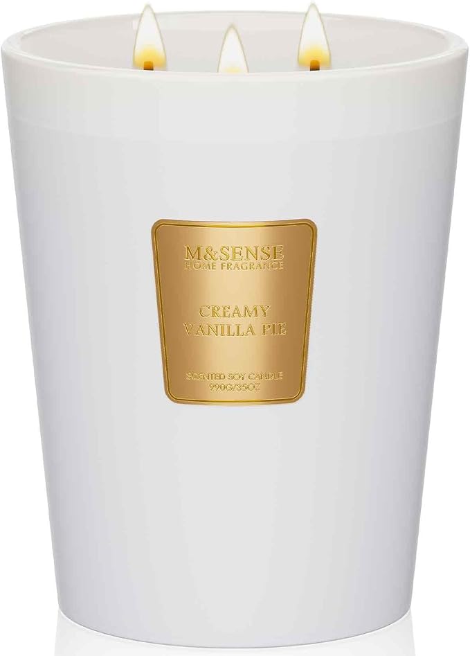 Creamy Vanilla Soy Large Candles, 3-Wick 35oz 150H Long Lasting, Aromatherapy Candle for Bedroom Stress Relief New Year Home