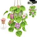 Crochet Car Air Freshener, 15ml Empty Refillable Oil Diffuser Bottle with Hanging Crochet Flowers Plant for Car Rearview