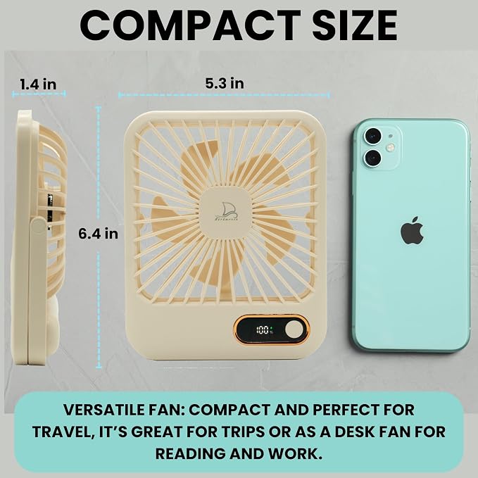Cruise Ship Approved Fan – Up To 16 Hours Battery Life, USB Rechargeable, Battery-Powered Travel Fan for Sleeping – Magnetic