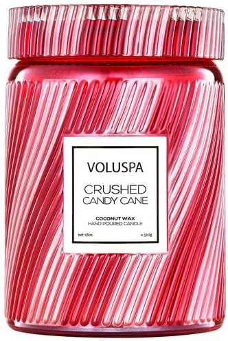 Crushed Candy Cane, Large Candle Jar, 18 oz, 100 Hour Burn Time, Coconut Wax for Clean Burning, Handcrafted in The USA