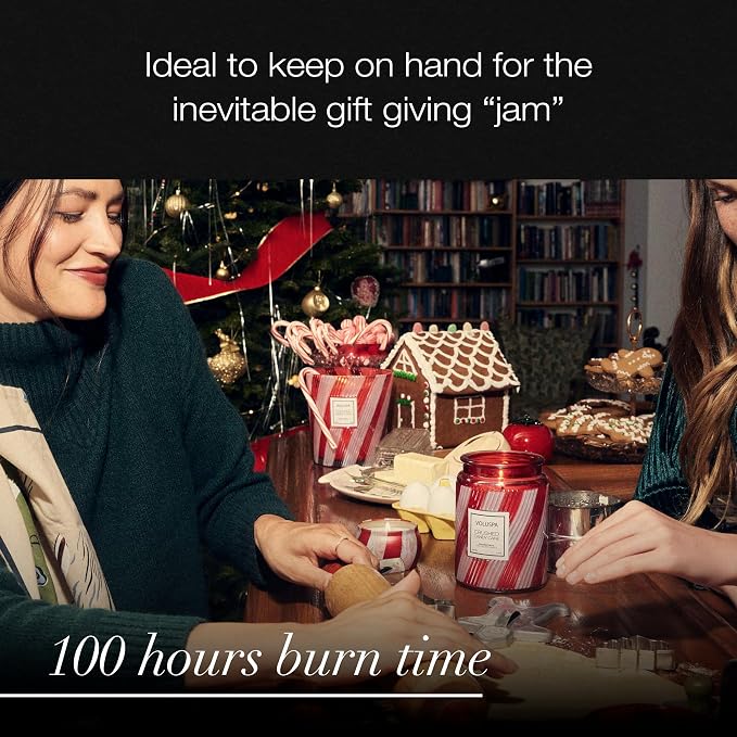 Crushed Candy Cane, Large Candle Jar, 18 oz, 100 Hour Burn Time, Coconut Wax for Clean Burning, Handcrafted in The USA