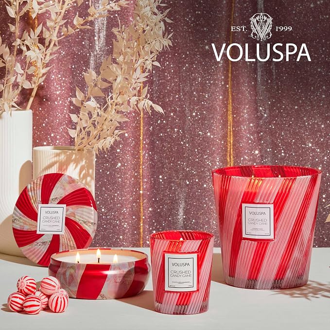 Crushed Candy Cane, Large Candle Jar, 18 oz, 100 Hour Burn Time, Coconut Wax for Clean Burning, Handcrafted in The USA