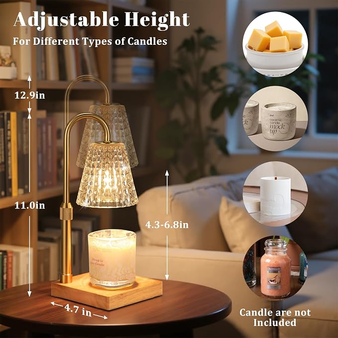 Crystal Adjustable Height Candle Warmer Lamp with Timer Dimmer,Birthday Gifts for Women Mom Sister,House Warming Gifts New