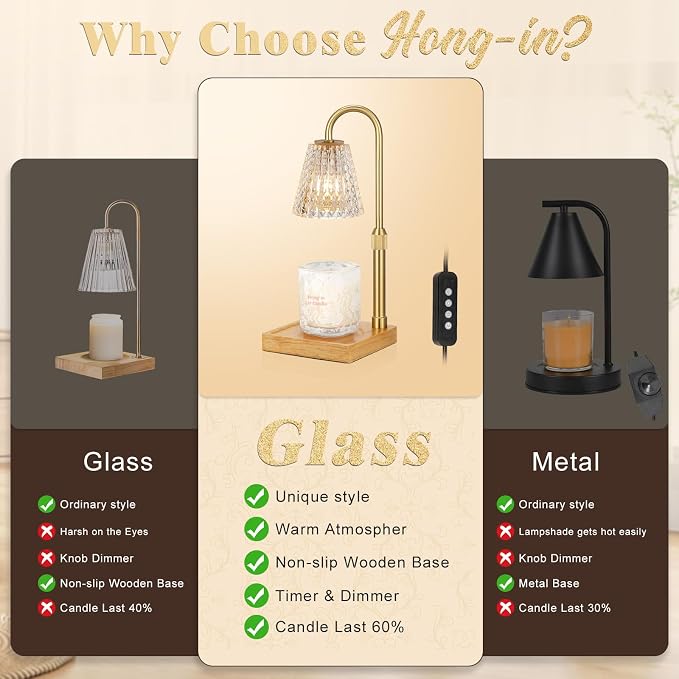 Crystal Adjustable Height Candle Warmer Lamp with Timer Dimmer,Birthday Gifts for Women Mom Sister,House Warming Gifts New