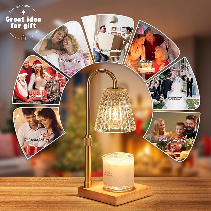Crystal Adjustable Height Candle Warmer Lamp with Timer Dimmer,Birthday Gifts for Women Mom Sister,House Warming Gifts New