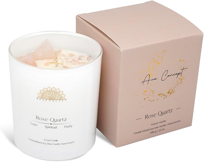 Crystal Candle Rose - Quartz French Vanilla Scented - Soy Candles - Home Decor Aromatherapy, product image