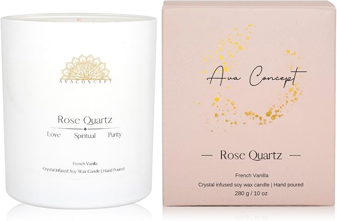 Crystal Candle Rose - Quartz French Vanilla Scented - Soy Candles - Home Decor Aromatherapy, alternate product view 2