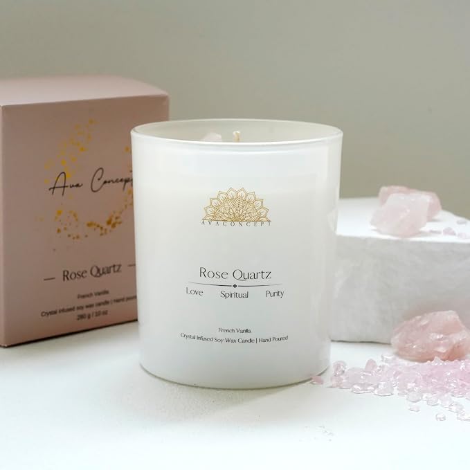Crystal Candle Rose - Quartz French Vanilla Scented - Soy Candles - Home Decor Aromatherapy, alternate product view 3
