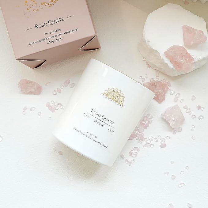 Crystal Candle Rose - Quartz French Vanilla Scented - Soy Candles - Home Decor Aromatherapy, alternate product view 4