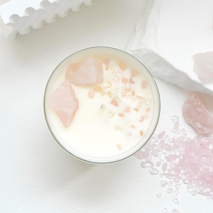 Crystal Candle Rose - Quartz French Vanilla Scented - Soy Candles - Home Decor Aromatherapy, alternate product view 5