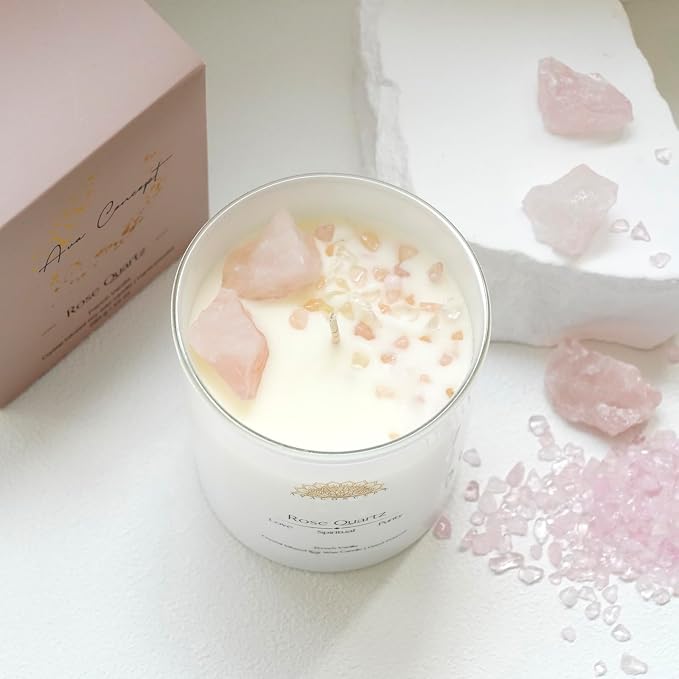 Crystal Candle Rose - Quartz French Vanilla Scented - Soy Candles - Home Decor Aromatherapy, alternate product view 6