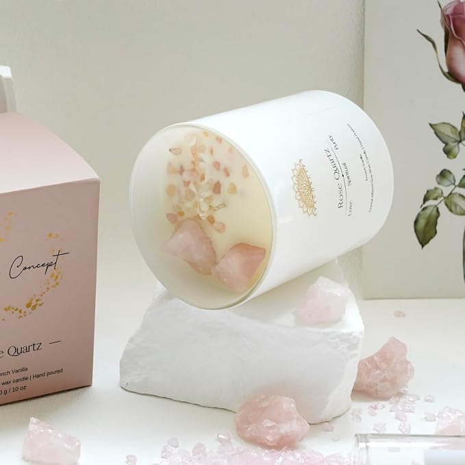 Crystal Candle Rose - Quartz French Vanilla Scented - Soy Candles - Home Decor Aromatherapy, alternate product view 7