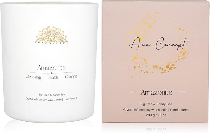 Crystal Candles Scented - Fig Tree Sandy Sea Aromatherapy Candle with Amazonite for Women, alternate product view 2