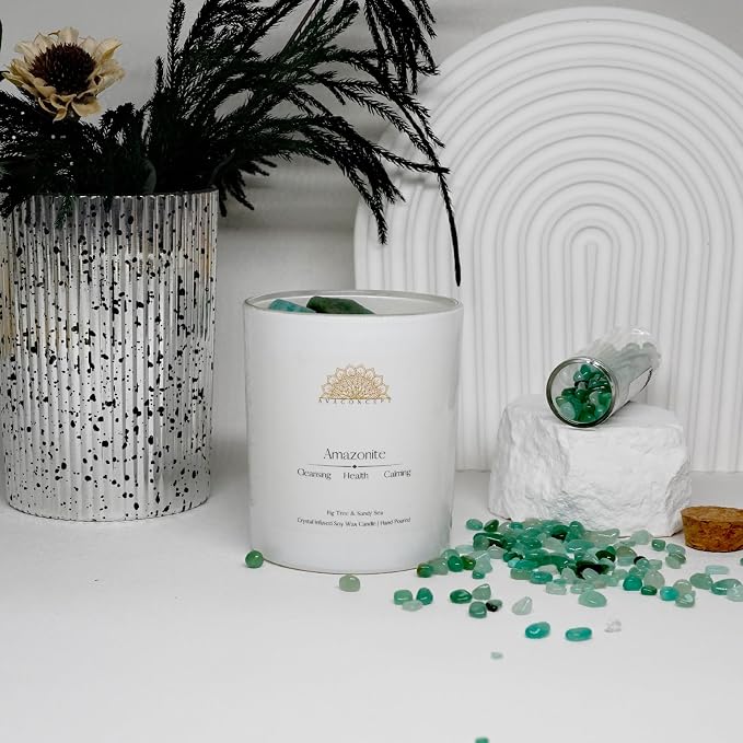 Crystal Candles Scented - Fig Tree Sandy Sea Aromatherapy Candle with Amazonite for Women, alternate product view 3