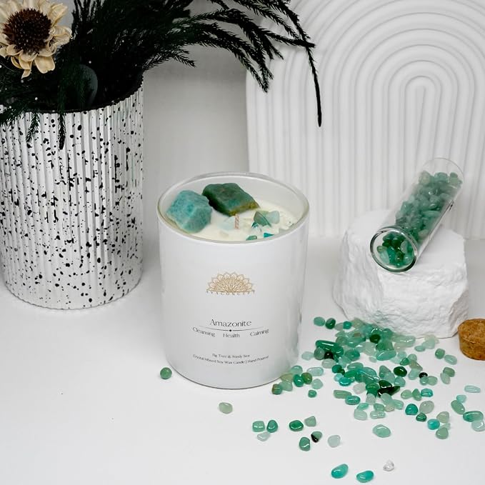 Crystal Candles Scented - Fig Tree Sandy Sea Aromatherapy Candle with Amazonite for Women, alternate product view 4