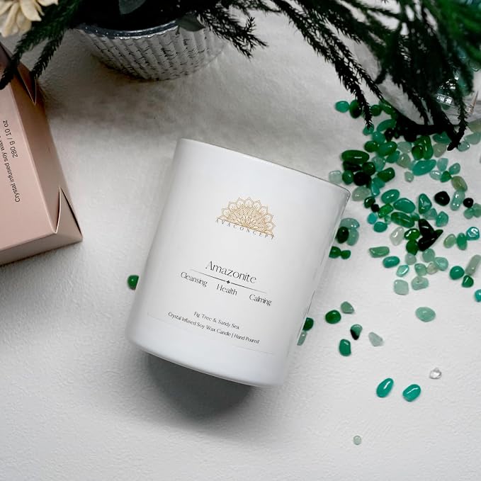 Crystal Candles Scented - Fig Tree Sandy Sea Aromatherapy Candle with Amazonite for Women, alternate product view 6