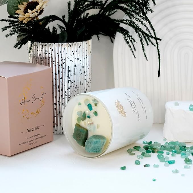 Crystal Candles Scented - Fig Tree Sandy Sea Aromatherapy Candle with Amazonite for Women, alternate product view 7