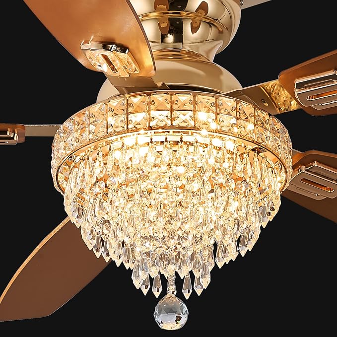 Crystal Ceiling Fan Fandelier with Lights-Ceiling Fans,50" Low Profile and Remote Control, Flush Mount, alternate view 2