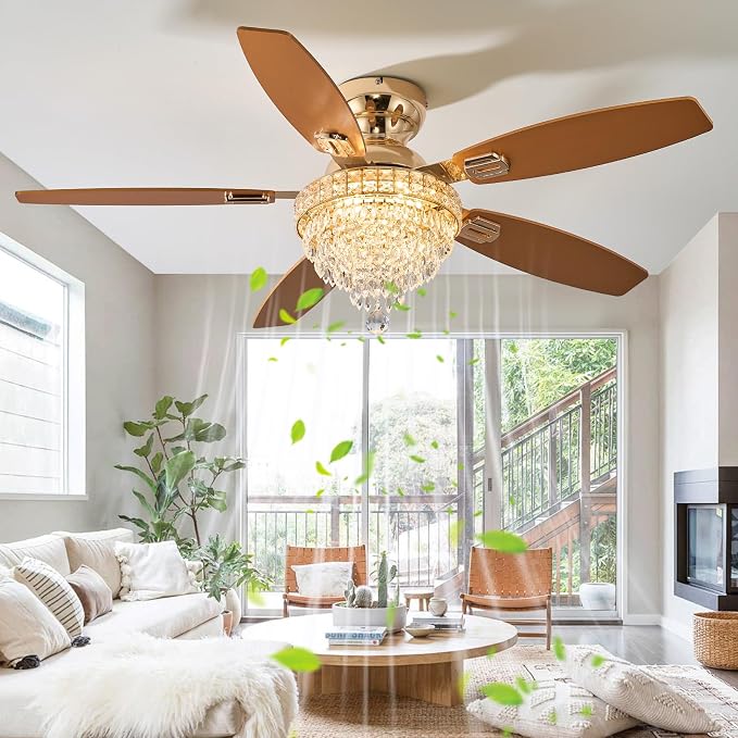 Crystal Ceiling Fan Fandelier with Lights-Ceiling Fans,50" Low Profile and Remote Control, Flush Mount, alternate view 6