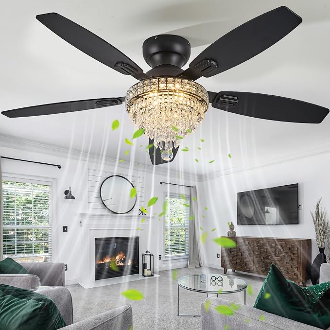 Crystal Ceiling Fan Fandelier with Lights-Ceiling Fans,50" Low Profile and Remote Control, Flush Mount, alternate view 7