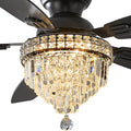 Crystal Ceiling Fan Fandelier with Lights-Ceiling Fans,50" Low Profile and Remote Control, Flush Mount