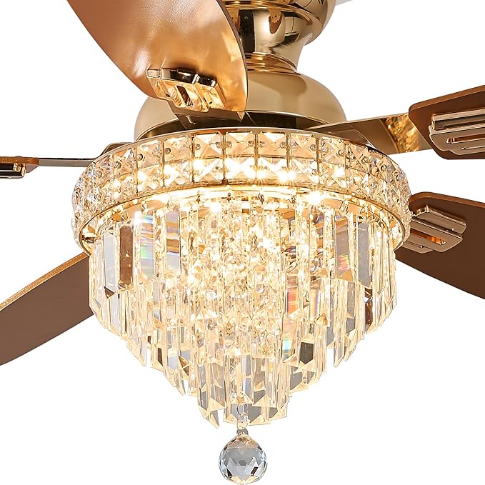 Crystal Ceiling Fan Fandelier with Lights-Ceiling Fans with Lights,50" Low Profile and Remote Control, Flush