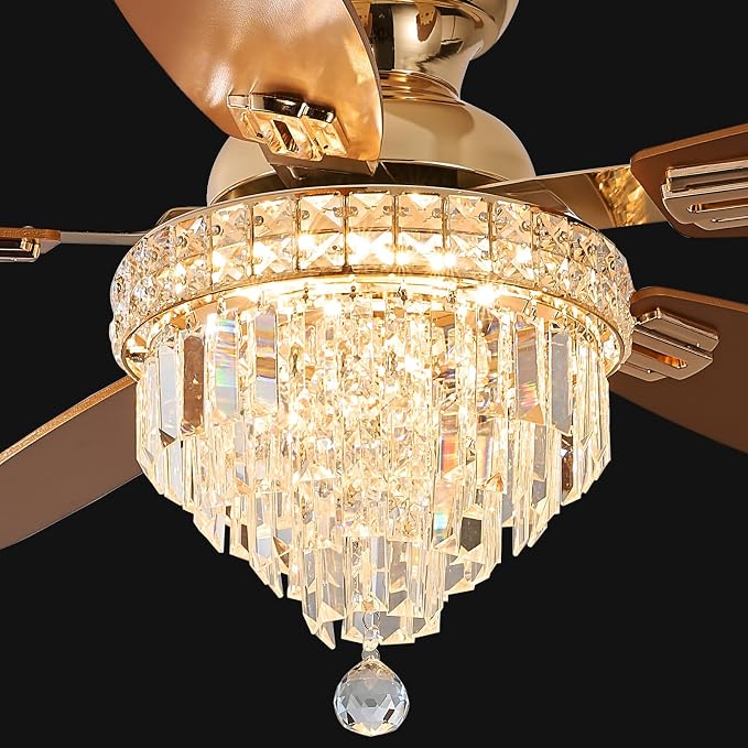 Crystal Ceiling Fan Fandelier with Lights-Ceiling Fans with Lights,50" Low Profile and Remote Control, Flush, alternate view