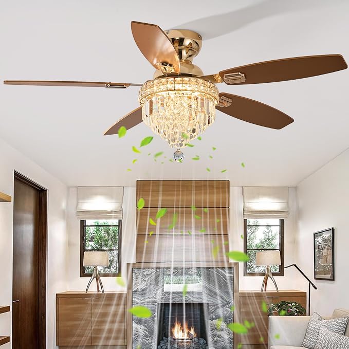 Crystal Ceiling Fan Fandelier with Lights-Ceiling Fans with Lights,50" Low Profile and Remote Control, Flush, alternate view