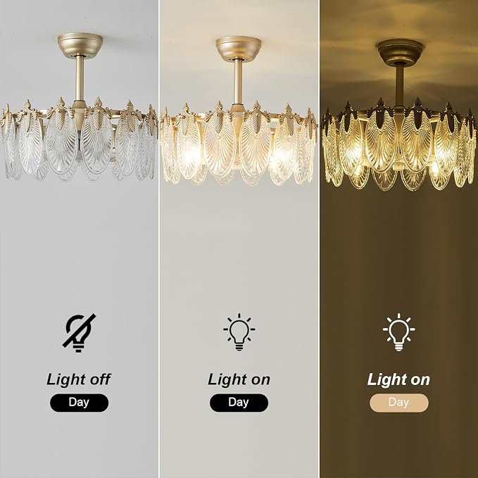 Crystal Fandelier Ceiling Fan with Light Chandelier Fan Glass Semi Flush Mount Remote Control 6 Speeds 20 Inch Low Profile