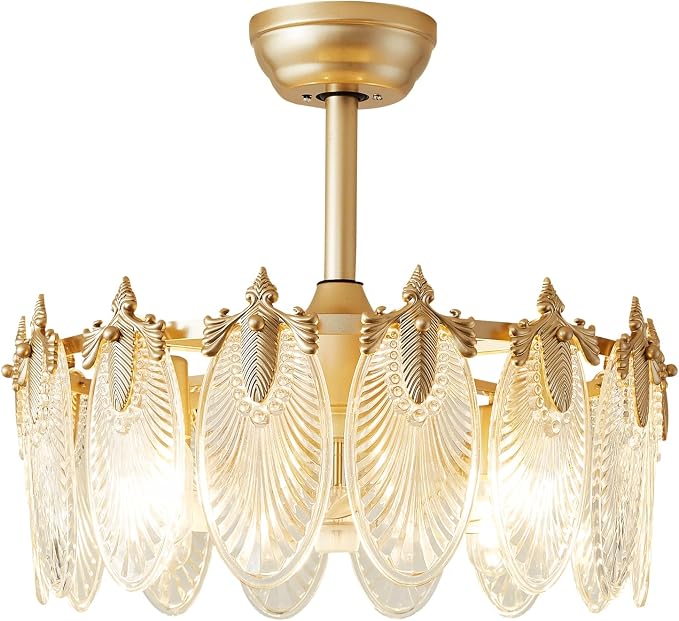 Crystal Fandelier Ceiling Fan with Light Chandelier Fan Glass Semi Flush Mount Remote Control 6 Speeds 20 Inch Low Profile