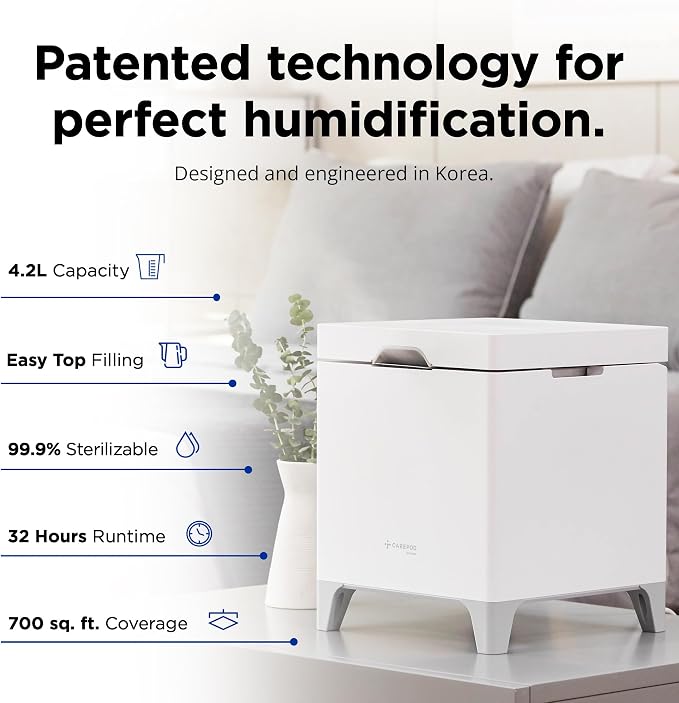 Cube Plus X50V Stainless Steel Humidifier - Easy to Clean, 3 Mist Level Settings, Auto-Humidity & Auto Shut-Off Feature