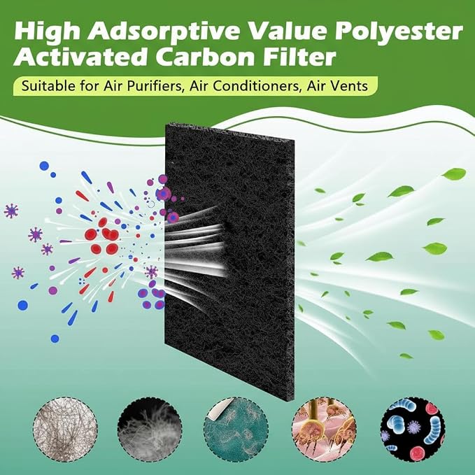Cut to Fit Activated Carbon Air F ilter Sheet 16"x 48"x 1/4",Universal Charcoal Replacement F ilter Pad for Air