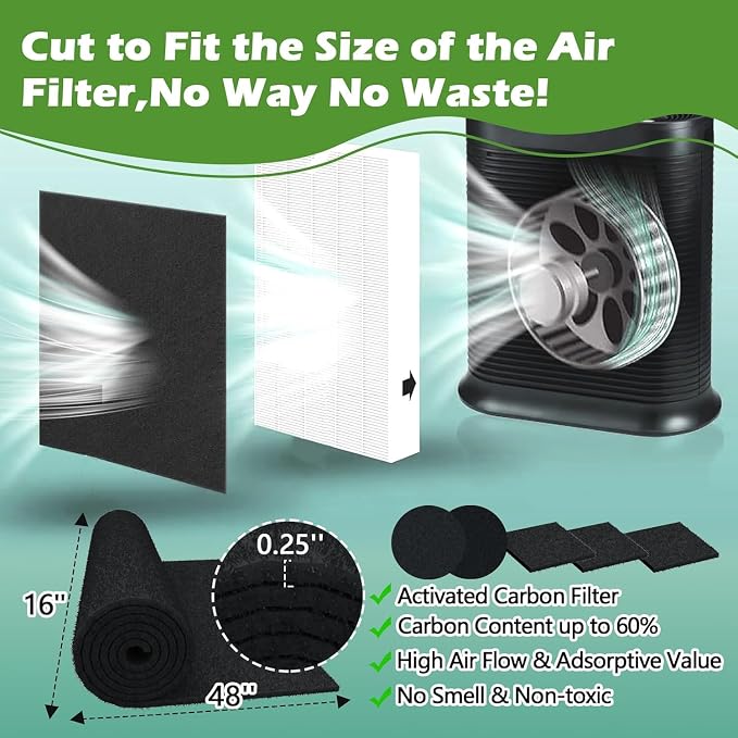 Cut to Fit Activated Carbon Air F ilter Sheet 16"x 48"x 1/4",Universal Charcoal Replacement F ilter Pad for Air