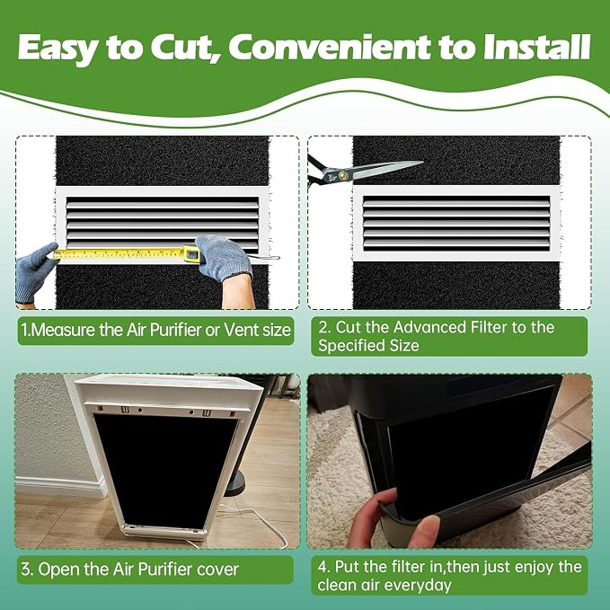 Cut to Fit Activated Carbon Air F ilter Sheet 16"x 48"x 1/4",Universal Charcoal Replacement F ilter Pad for Air