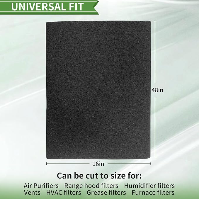 Cut to Fit Activated Carbon Air Filter 16" x 48" –Replacement Charcoal air Filters - Carbon Filter Sheet for Air Purifier