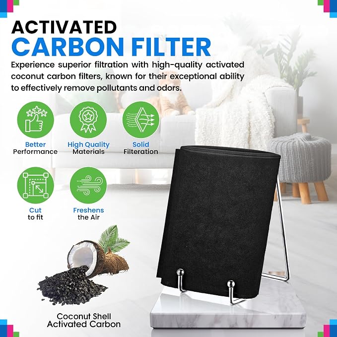 Cut to Fit Activated Carbon Filter Sheet 16” x 48” - Activated Carbon Air Filter for Air Purifiers Window AC Air Vent And