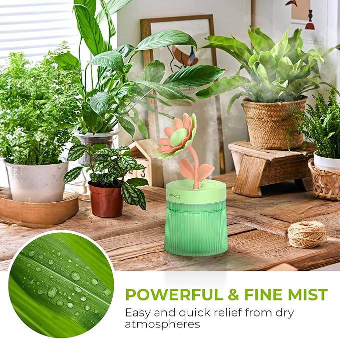 Cute Flower Mini Humidifier, 260ml Sunflower Desktop Humidifiers for Bedroom, Portable Small Cool Mist Humidification for