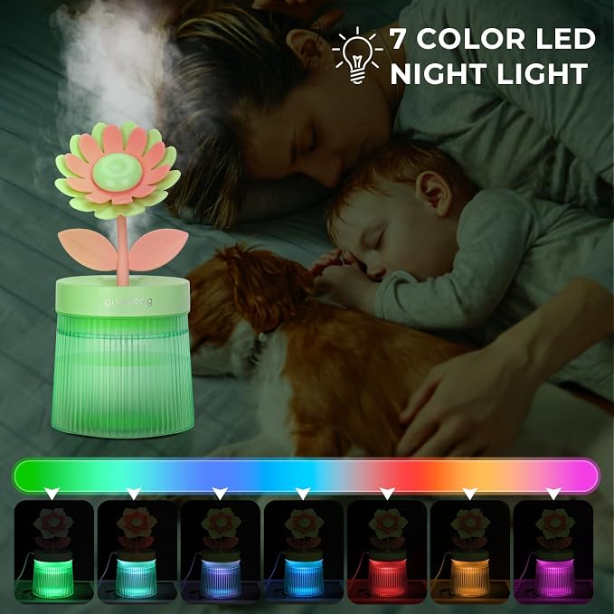 Cute Flower Mini Humidifier, 260ml Sunflower Desktop Humidifiers for Bedroom, Portable Small Cool Mist Humidification for