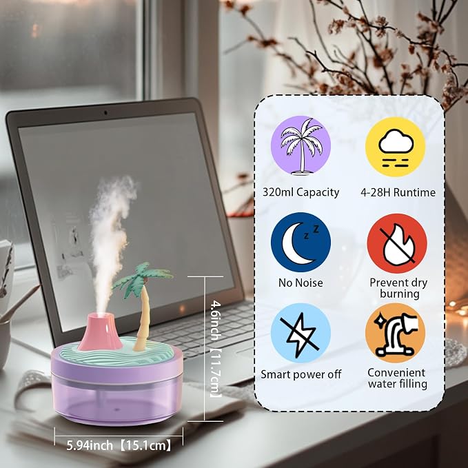 Cute Mini Humidifier 320mL Cool Mist Humidifie mute with 2 Mist Modes, for Home/Nursery/Office, alternate product view 2