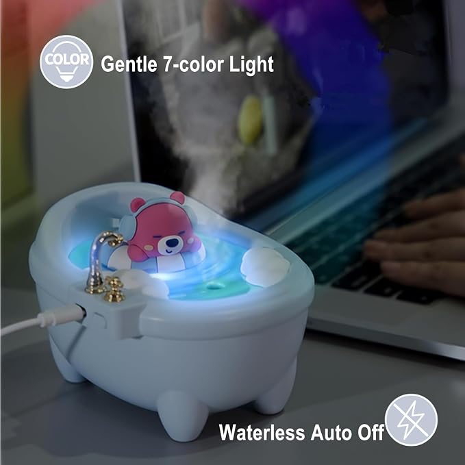 Cute Mini Humidifier for Bedroom & Office, Top Fill 0.34L, Cool Mist, Quiet, Easy Clean, Colorful Light, Auto Shut Off