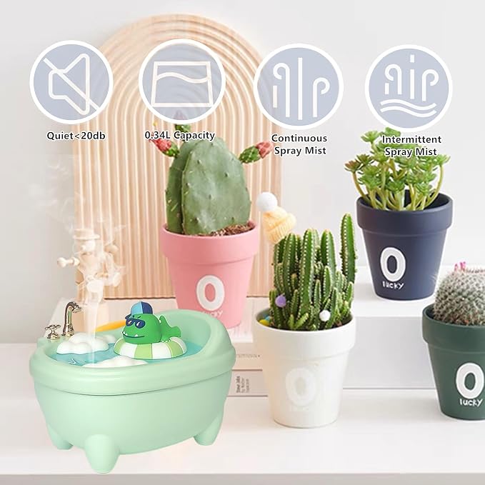 Cute Mini Humidifier for Bedroom & Office, Top Fill 0.34L, Cool Mist, Quiet, Easy Clean, Colorful Light, Auto Shut Off