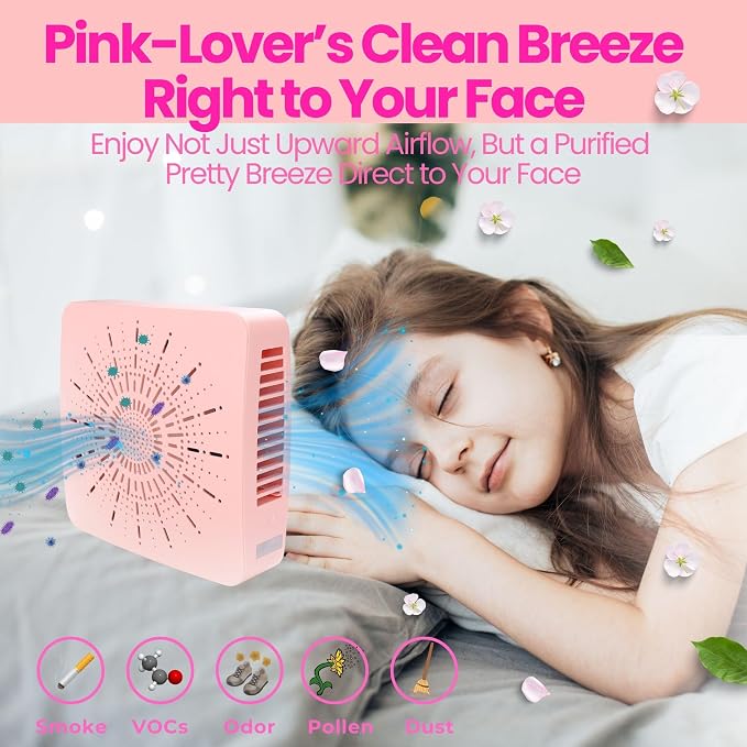 Cute Portable Mini Air Purifier with HEPA, Aroma & Ionizer – USB Fan for Bedroom, Desk, Pet, Baby, alternate product view 2