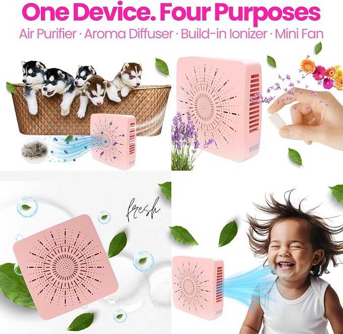 Cute Portable Mini Air Purifier with HEPA, Aroma & Ionizer – USB Fan for Bedroom, Desk, Pet, Baby, alternate product view 3