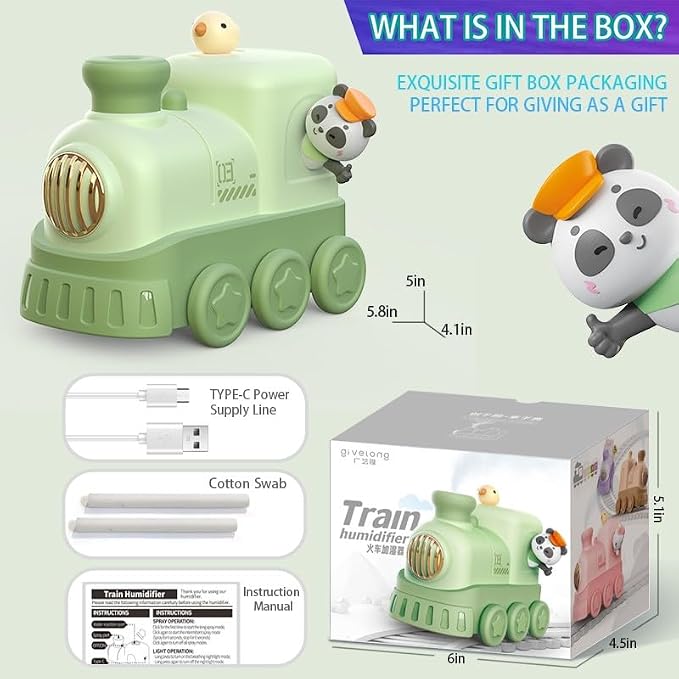 Cute Train Diffuser 300ML - Cool Mist Humidifier with Night Light, 2 Mist Modes,Essential Oil Diffuser USB Portable Mini