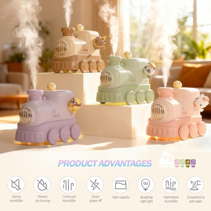 Cute Train Diffuser 300ML - Cool Mist Humidifier with Night Light, 2 Mist Modes,Essential Oil Diffuser USB Portable Mini