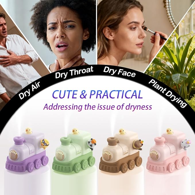 Cute Train Diffuser 300ML - Cool Mist Humidifier with Night Light, 2 Mist Modes,Essential Oil Diffuser USB Portable Mini