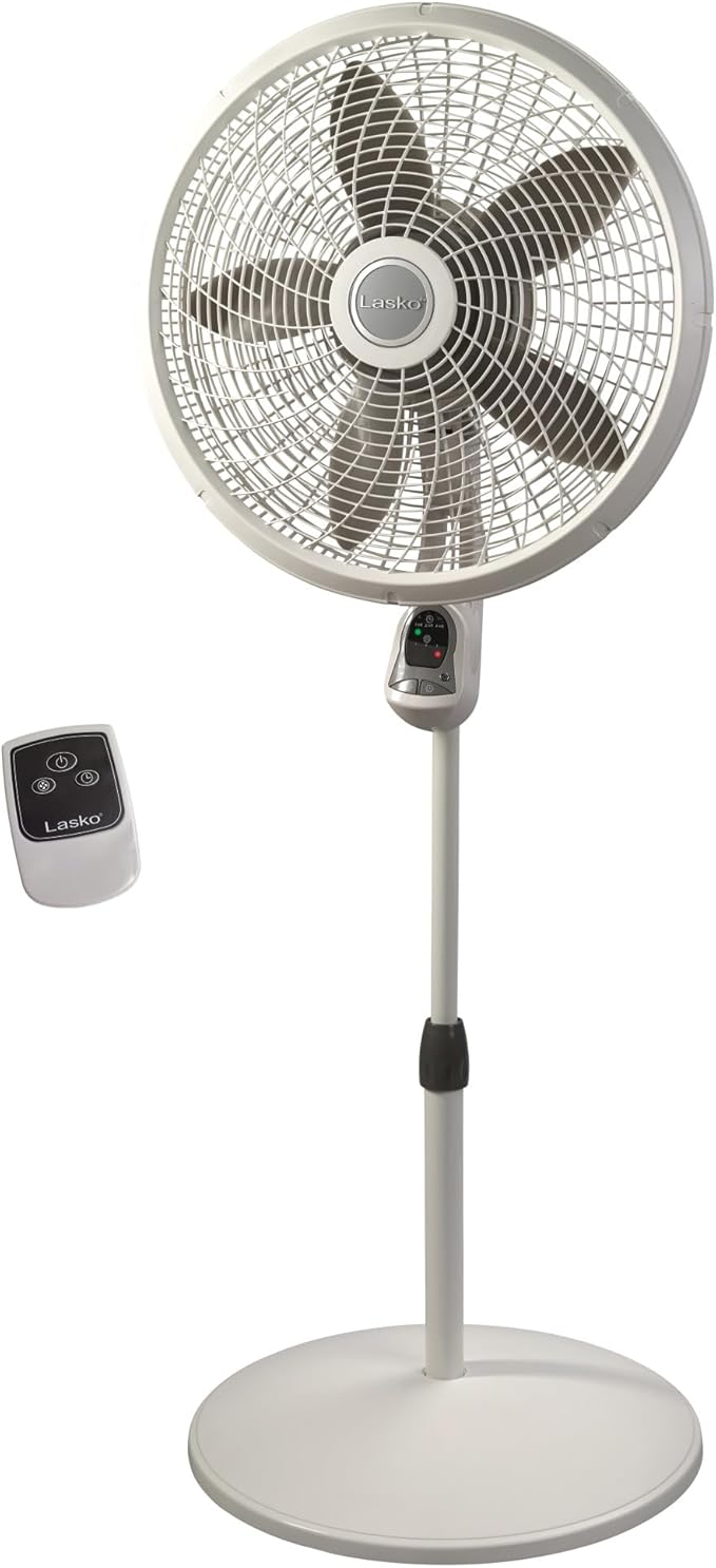 Cyclone Pedestal Fan, Adjustable Height, Remote Control, Timer, 3 Speeds, for Bedroom, Kitchen, Office and Living Room, 18"