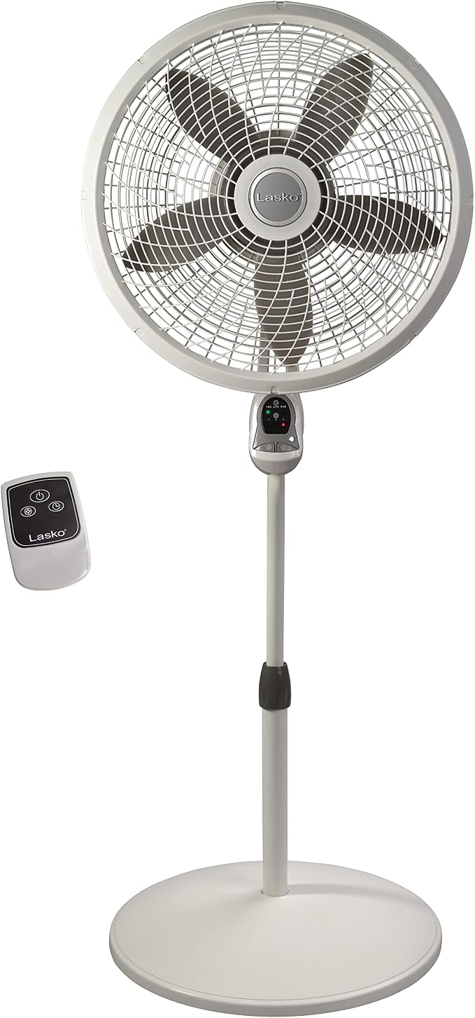 Cyclone Pedestal Fan, Adjustable Height, Remote Control, Timer, 3 Speeds, for Bedroom, Kitchen, Office and Living Room, 18"