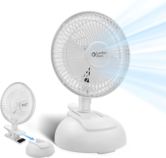 CZ6XMWT 6” 2-Speed Combo Clip or Desk Fan with Removable Base, Strong Clamp for Firm Grip, Suitable for Bedroom, Office, or