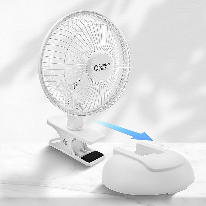 CZ6XMWT 6” 2-Speed Combo Clip or Desk Fan with Removable Base, Strong Clamp for Firm Grip, Suitable for Bedroom, Office, or